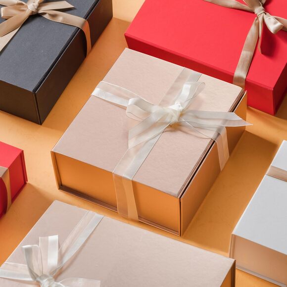 Luxury Rose Gold Magnetic Gift Box 13.85x8.35x4.45” with Ribbon, Card & Filler - Picture 5 of 7